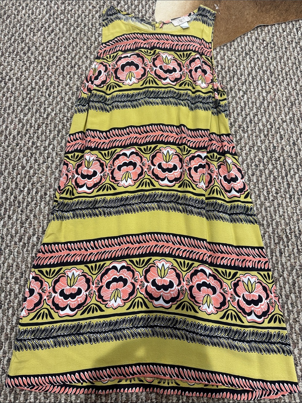 LOFT Chartreuse and Pink Floral Mini Dress
